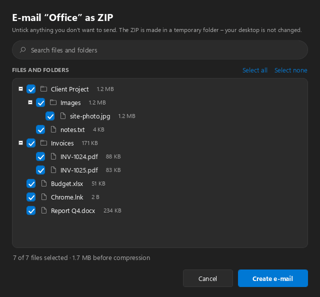 Multi Desktop Manager — E-mail a desktop as ZIP