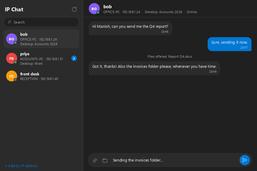Multi Desktop Manager — IP Chat on your office network