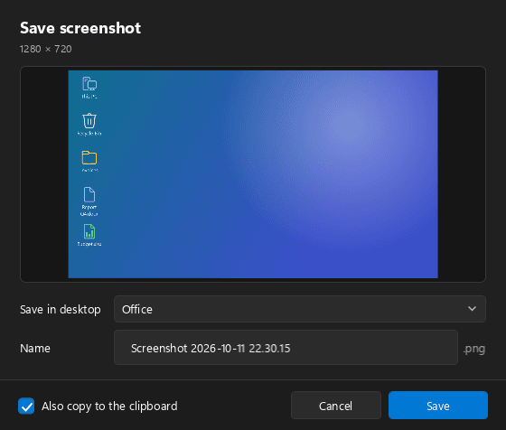 Multi Desktop Manager — Quick screenshot saved into a desktop