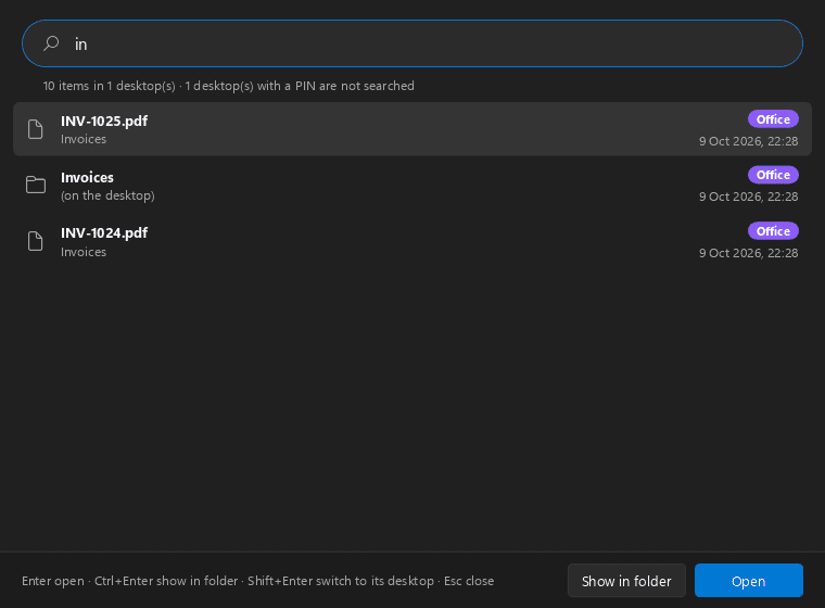 Multi Desktop Manager — Search files in all desktops