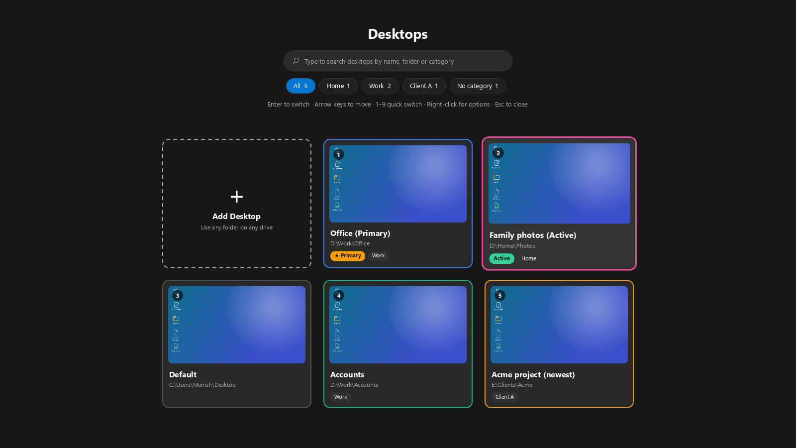 Multi Desktop Manager desktop switcher screenshot